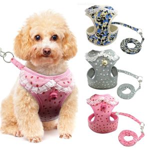 Hundkragar Leashes Lace Harness och Leash Set Mjukt Mesh Pet Puppy Cat Vest Lead för Små Medium Dogs Katter Chihuahua Yorkies Pink S-XL