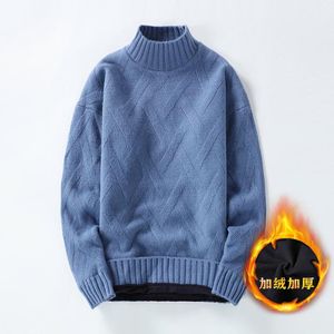 Men's Sweaters 2021 White Pullover Turtleneck Turtle Neck Coats High Collar Cable Knit Sweater Korean Man Clothes Chunky Cardigan