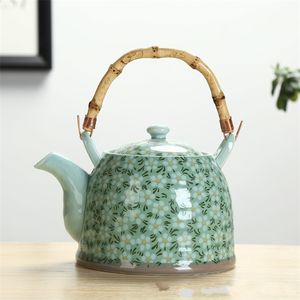 Large Capacity Ceramics High Temperature Resistant 1L with Filter Ceramic Kettle Teapot Flower Pattern A Variety of Styles 210621