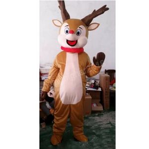 Costume mascotte cervo dal naso rosso di Hallowee Personaggio a tema anime dei cartoni animati di alta qualità Vestito unisex per adulti di carnevale Vestito da esterno per feste di compleanno di Natale
