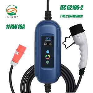 11KW 3P 타입 2 휴대용 EV 충전 박스 케이블 전환 10 / 16A SCHUKO 플러그 전기 자동차 충전기 EVSE IEC 62196-2 7m