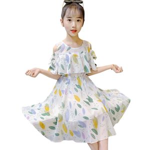 Sukienki dla dziewczyn liść wzór dziewczyna party letnie dziecko casual styl odzież 6 8 10 12 14 210528