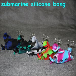 4.9 '' Submarino de vidro realizada cachimbo de cachorro de silicone fumar tubos de água BONG BOND BOND TODEL TOBOCO CACKAHAH DAB plataformas com filtro downstem tigelas