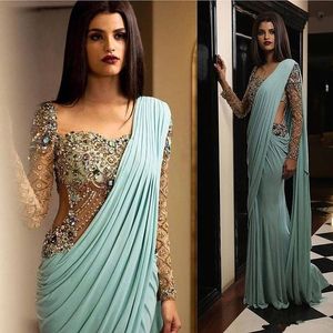 Aso Ebi Arabiska Lyxiga Sexiga Indien Kväll Klänningar Beaded Crystals Mermaid Kaftan Caftan Formell Party Andra Reception Prom Gown