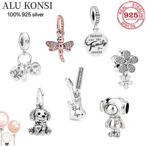 925 Sterling Silver Beads for Women flowers violin shoes dragonfly DIY Fit Pandora charms Original Charm bracelet Jewelry