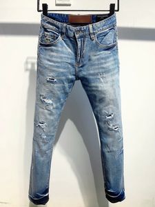 Pantaloni di marca dsq Italia stile europeo Uomo Pantaloni slim in denim da motociclista slim buco blu Pantaloni jeans slim da uomo