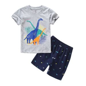 Atlama Metre Varış Dinozorlar Yaz Giyim Setleri Erkek Kızlar Için Pamuk Şort Tops Bebek Tracksuit 210529