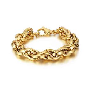 Högkvalitativa smycken 18K guldpläterade Stainls Steel Multi-Layer Twisted Links Tjock Oval Kedja Länk Armband