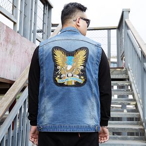 Plus storlek 5XL 6XL 7XL 8XL 2021 Mäns Denim Vest Fashion Casual Classic Style Slim Fit Printed Waistcoat Jeans Jacka Coat Chubby Male Clothing