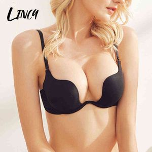 Sexy Bra Push Up Brassiere Backless Invisível Lingerie Low-Cut Seamless Mulheres Top Sutiã Vestido de Noiva Roupa Interior para Mulheres 211217