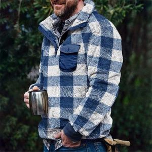 Zima Sherpa Fleece Sweter Plus Size 3XL Fluffy Pullover Plaid Ciepłe Streetwear Teddy Swetry 211026