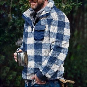 Winter Sherpa Fleece Tröja Plusstorlek 3XL Fluffy Pullover Plaid Warm Streetwear Teddy Tröjor 211026