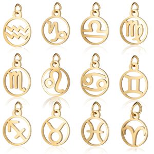 11mm Stainless Steel Mini Charms Gold 12 Zodiac Sign Charms DIY Constellation For Women Jewelry Making 10pcs /lot