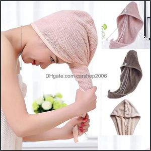 Handduk Hem Textil Trädgård Lokal Stock 100% Bomull Hår Snabbtorkning Turbie Twist Wrap Loop Button Bath Turban Drop Leverans 2021 LDY7R