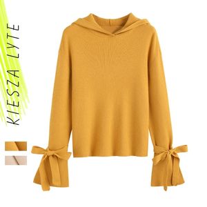 Women hooded sweater pullovers fashion solid color knitwear students knitted tops pull femme winter clothes 210608