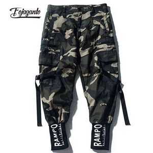 FOJAGANTO 2021 Camouflage Cargo Pants Men Joggers Causal Hip Hop Trousers Loose Drawstring Large Size Pants Male H1223