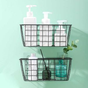 Bathroom Kitchen Accessories Storage Organization Storage Basket Rectangular Storage Box Wall Hanging Rack Wall shelf Holder 210724