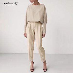 Mnealways18 zipper vintage cintura cintura de cintura alta calça senhoras marrom trabalho desgaste outono longo 210915