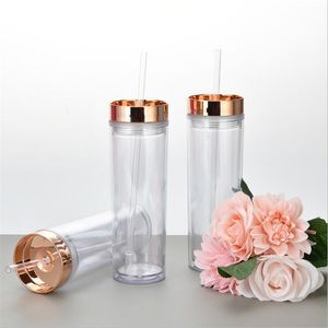 Classic 16oz Plast Tumbler Cups Dubbelmur Skinny Sip Clear Akryl Tumblers Håll Hotcold Reusable Car Travel Cup