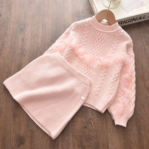 Menoea Kinder Winterkleidung Baby Mädchen Strickkleid Warme Herbst Mädchen Rüschenärmel Spitze Design Pullover Kleid Outfits Kleider 210317