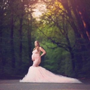 Sexig axelfri moderskapsfotografering Rekvisita klänningar spetsnät graviditet klänning fotografering klänning kläder för gravida kvinnor