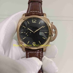 Echtes Foto Herrenuhr Herren mm Rose Gold Schwarzes Zifferblatt Pam Lederband Transparent Rückseite Asien Automatische mechanische Uhren Armbanduhren