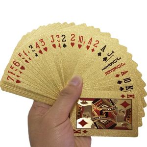 Atacado-24k Gold Jogando Cartas de Poker Deck Deck Poker Poker Plástico Cartão Mágico Impermeável Cartões Impermeáveis ​​Magia NY086 417 Y2