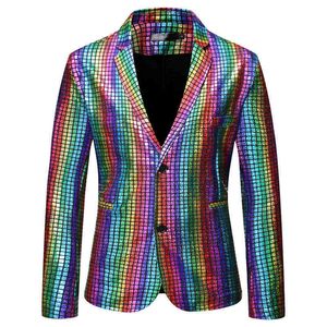 Arco-íris xadrez lantejoulas Glitter Terno Blazer Homens 2022 Marca Notched Lapel Club DJ Mens Blazer Jacket Fase de roupa para cantores 211111