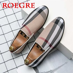 Mens Dress Shoes Stripe Patchwork Leather Shoe Fashion Handmade Wedding Party Loafers Oxford Big Size 220106