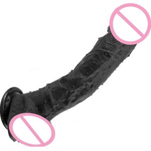 NXY Dildo 9,25 pollici Bastone nero Gel di silice Massaggiatore Grande ventosa Giocattoli sessuali impermeabili per le donne Masturbazione Silicone anale 1120