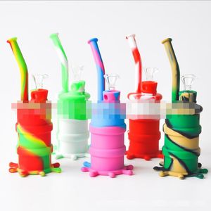 teschio colorato Tamburo di petrolio portatile Narghilè Bong in silicone Acqua Fumo Tubo percolatore a base di erbe secche con accessori per utensili in vetro