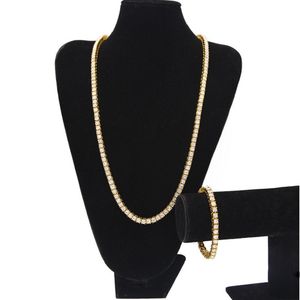 Hip Hop Bling Chains Jewelry Mens Single Row Gold Bracelets Iced Out Tennis Chain Rhinestone Bracelet Diamond Necklace