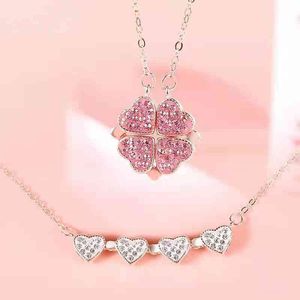 Titanium Steel Necklace Female Double-sided Wearing Deformable Lucky Grass Pendant Fashion Creative Trend Net Red Clavicle Chain