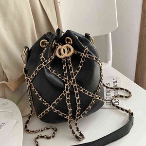 Einkaufstaschen Gitter Kordelzug Kette Eimer Umhängetasche für Frauen 2021 Neue Damen PU Leder Schulterhandtaschen Messenger Geldbörsen 7263 220304