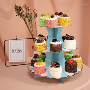 Tier Folding Cupcake Stand Fruktkaka Dessert Display Tower Tree Rack Plate Födelsedag Baby Dusch Reception Eftermiddag Tea Party Andra Festliga