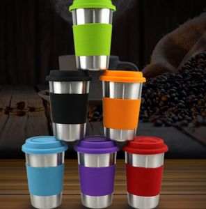 500ML 304 Stainless steel mug wine beer water glass silicone holder with lid Coffee Mug Cold Drinks and Hot Beverage cups KKA8351