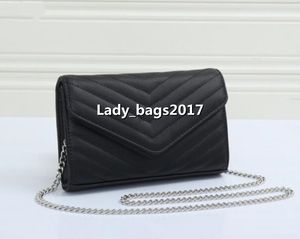 Women Chain Fil Flap Presher Clutch Lady Lady Houder Bage Cowhide Leather Handbag Presbyopic Card Card Messenger Messenger Evening Caviar 24cm