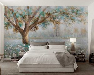 Обои Welelyu Индивидуальные 3d роспись росписью дерево в пустыне свежее масло полевые цветы обои пейзаж фон стены