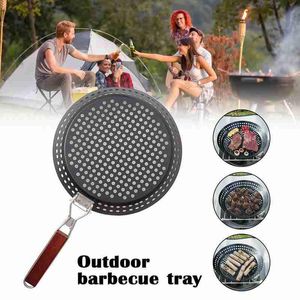 Pans 1Pc Picnic BBQ Frying Pan Outdoor Camping Foldable Round Heat Resistant Steak Grilled Skillet Drop