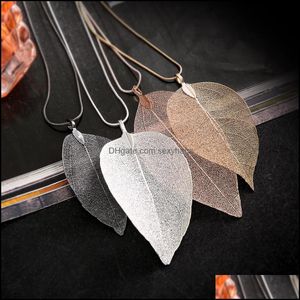 Pendant Necklaces & Pendants Jewelrynatural Real Specimen Gold-Plated Long Necklace Simple Leaf Sweater Chain Drop Delivery 2021 Bc43I