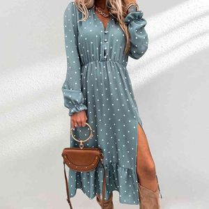 Clearance Sale Spring V Neck Long Floral Print Dress Women 2021 Casual Långärmad Split Dress Beach Boho Maxi Party Vestidos X0521