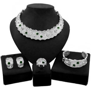 Kolczyki Naszyjnik Yulaili Classic Retro Fashion Round Inkruid Green Diamond Jewelry Set i Dubai Damskie Party Silver-Plated Sets