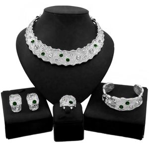 Earrings & Necklace Yulaili Classic Retro Fashion Round Inlaid Green Diamond Jewelry Set And Dubai Ladies Party Silver-Plated Sets