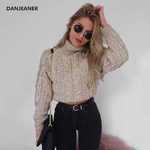 Danjeaner Sexy Retro Twisted Turtleneck Sweater Autumn Winter Women Plus Size Thick Long Sleeve Short Pullovers Solid Slim Coats X0721