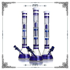 Beaker bongo 18 polegadas Bilhões de vidro azul com 8 braços Percs tubulação de água boro plataformas com splash guard tubos de fumar gass