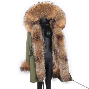 겨울 재킷 7xl 여성 방수 긴 파카 리얼 모피 코트 자연 너구리 칼라 겉옷 streetwear 211124