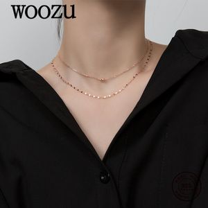 Woozu Authentic 925 Sterling Silver Dubbel Länk Kedja Bead Charm Halsband för Kvinnor Bröllop Familj Förlovning Fina Smycken Gåva Q0531