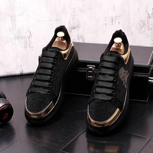 Novo designer de luxo masculino preto strass sapatos causais apartamentos mocassins masculino fundo grosso rock hip hop cristal tênis botas tornozelo