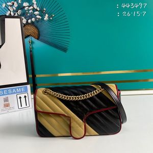 Designer Luxo Mulheres Quilting Pequeno Saco De Ombro Marmont 443497 Preto Bege Red Chain Crossbody Bags Melhor Qualidade Tamanho: 26 * 15 * 7cm