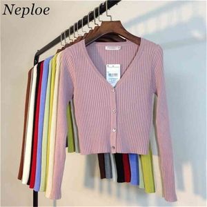 Neploe Bahar Ly Patchwork Kadın Hırka Moda Ince Bayanlar Örme Kazak Uzun Kollu Düğmeler 65057 210914